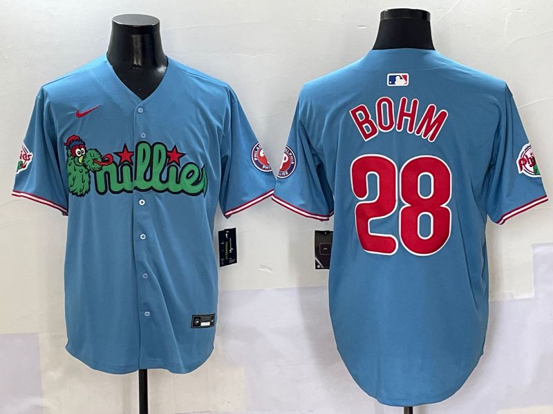 Men Philadelphia Phillies #28 Bohm Light Blue three generations Joint Name Nike 2025 MLB Jersey style 1->philadelphia phillies->MLB Jersey